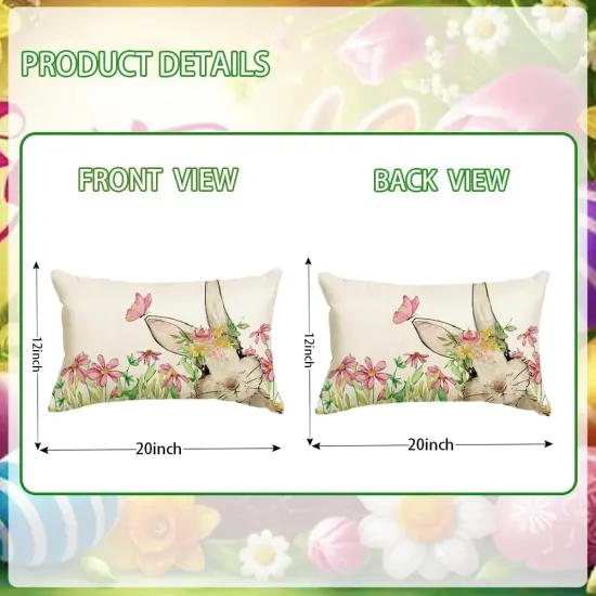 Happy Easter Pillow Covers 12x20in Lovely Double - Sided HD Print Cover Easter Bunny Spring Pillow Covers Case for Indoor Sofa Easter Decorations {3}