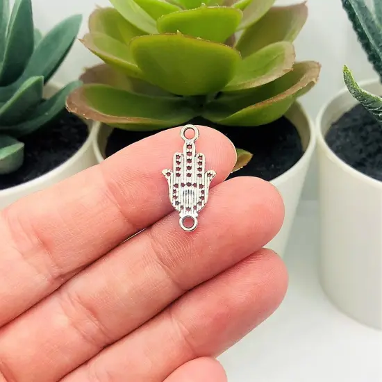 Small Silver Hamsa Hand Connector Charms, 20x10mm {3}