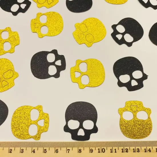 100pcs Skull Confetti Halloween Decor Pumpkin Decor Paper Gold&Black Glitter {3}