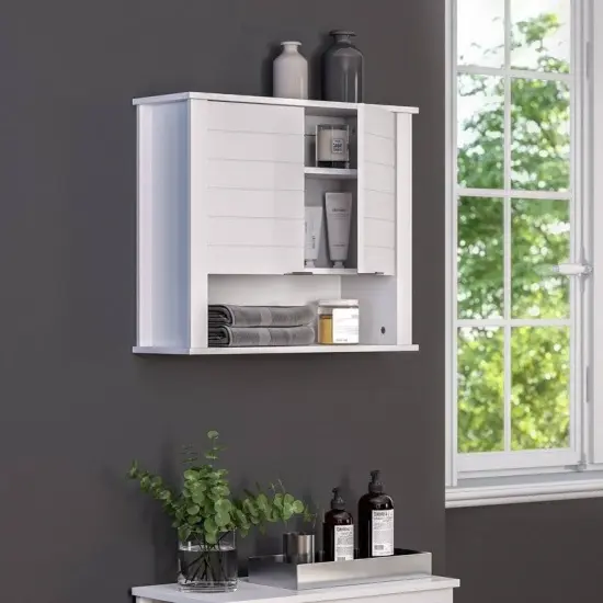 White 2 Door Wall Mounted Bathroom Storage Cabinet {5}