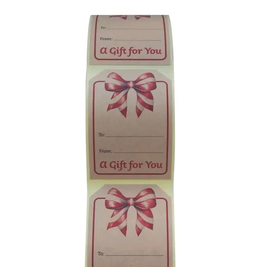 Great Papers! Holiday Sticker Roll, Kraft Bow Gift Tag, 2" x 3", 250 per roll {3}