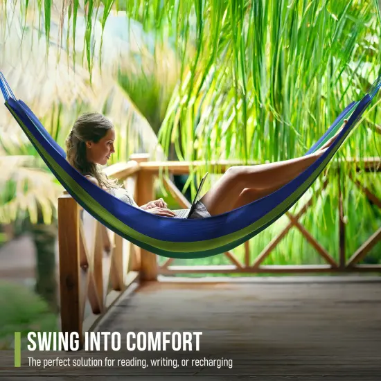 Sorbus Double Hammock With Steel Stand - Portable Carrying Case Brown Stripes {12}