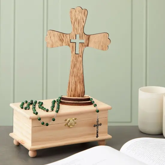 3 Pack Catholic Wooden Cross Baptism Centerpieces for Tables, Communion, Home Decor (6 x 9 In) Brown {3}