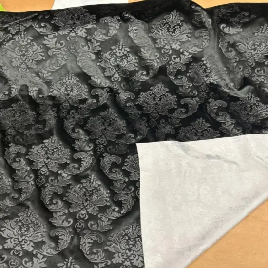 1 Yard Damask Embossed Velvet Upholstery & Drapery Fabric 56" Wide Black {1}