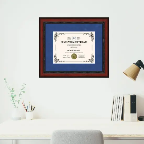 Mahogany 11x14 Diploma Frame for 8.5x11 Certificate University College High School Blue {1}