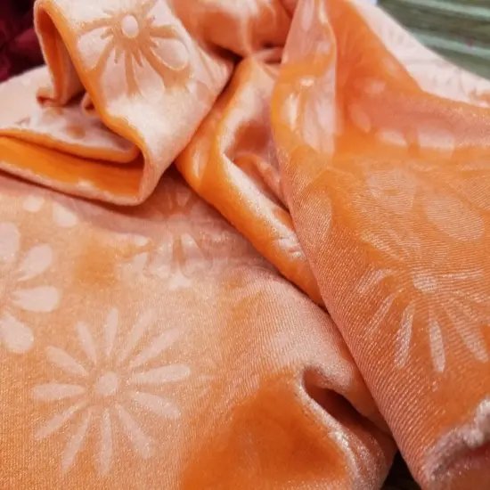 1 Yard Orange Stardust Embossed Floral Stretch Velvet Fabric for Dresses Decor DIY 56" Width {3}