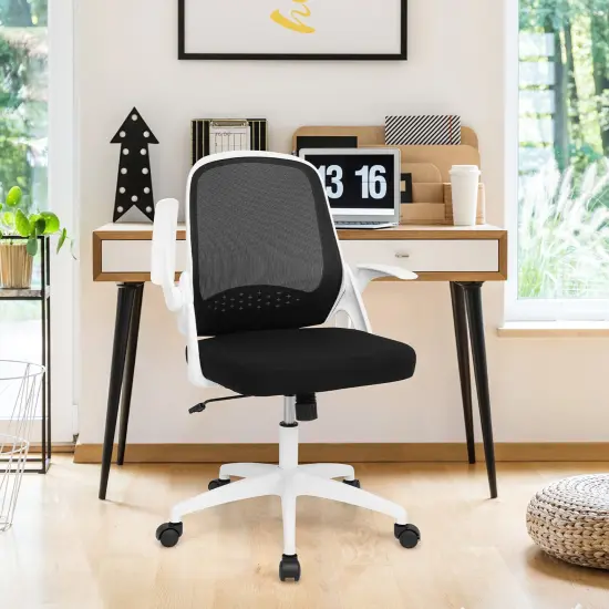 Costway Mesh Office Chair Adjustable Rolling Computer Desk Chair w/Flip-up Armrest White\Black {9}