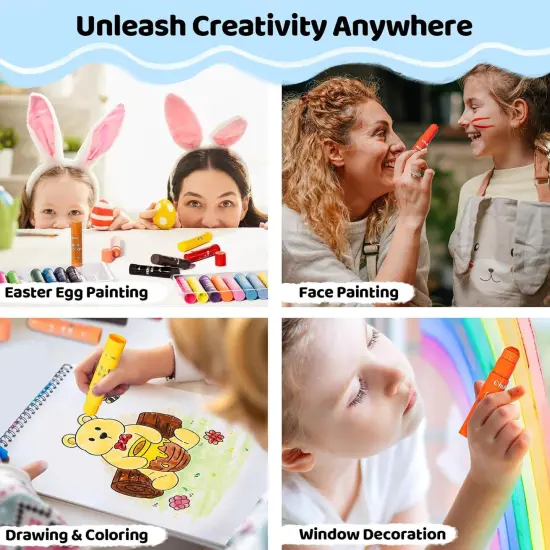 Ohuhu Tempera Paint Sticks for Kids, Washable 36 Colors Tempera Paint, Quick Drying, Non-toxic for Drawing, Graffiti, Works Great on Paper Glass Wood Ceramic Canvas Rock {6}