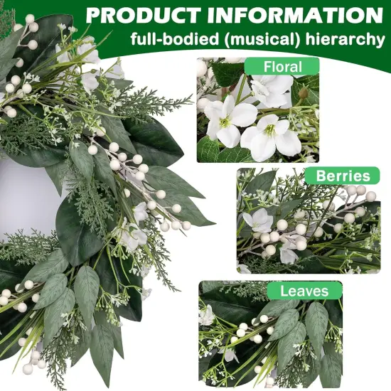 20" Spring Wreath with White Berries & Flowers &ndash; Elegant Greenery for Front Door, Home & Wedding D&eacute;cor {4}