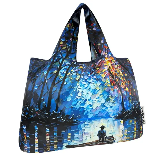 Wrapables Large Foldable Oil Painting Nylon Reusable Grocery Bag, Serene Rowboat {1}