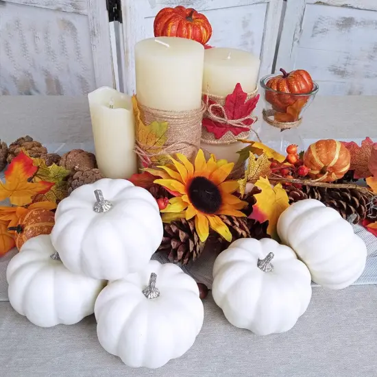 8 Pcs White Mini Artificial Pumpkins {4}