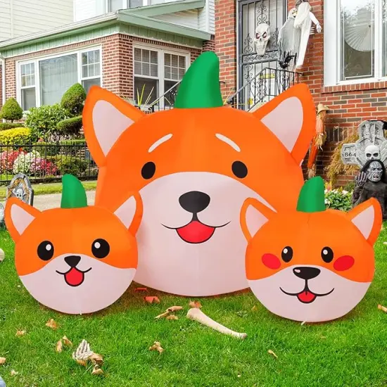 GOOSH 5 FT Long Halloween Inflatables Pumpkin Dog Blow Up Yard Dog Head Combo Decoration with Built-in LEDs {4}