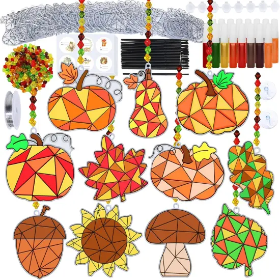 33 Sets Fall Leaf Pumpkin Acorn Sunflower Suncatchers Ornaments {1}