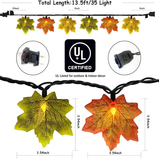 Fall Maple Leaf String Lights - 13.6Ft LED (Yellow Orange Green Leaf) {2}