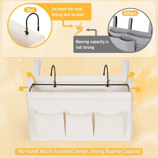 Bedside Caddy Bedside Organizer Bedside Storage Caddy with Fixed Straps and Water Bottle Holder for Home College Dorm Bunk Bed Hospital Bed Crib Bed Rails (White) {3}