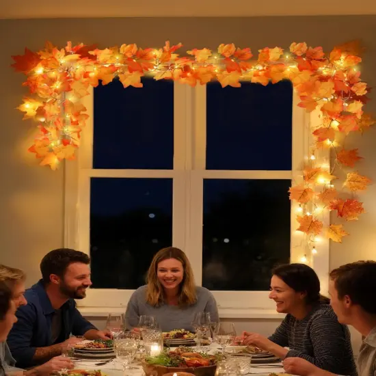 Fall Decor 3-Pack Fall Leaf Garland with Lights {5}