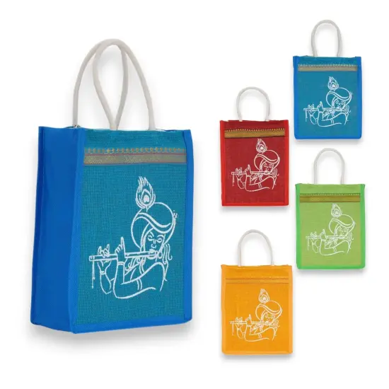 4ct Jute Bag Indian Wedding Favor Puja Return Gifts Burlap Gift Bags Eco-friendly Tote Bag Pooja Favors {1}