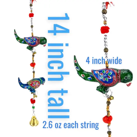 Rajasthani Door Hanging Wind Chimes Indian Traditional Parrot Wall Hanging Diwali Christmas Wedding Decor Wind Chime for Home Decoration Patio - Housewarming Gifts (14 Inches) {6}