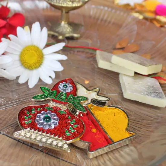 Pack of 10 Kalash Haldi Kumkum Holder Decorative Bulk Roli Chawal/rice Holder Indian Festival Favor Diwali Rakhi Pooja Mandir Tika Platter Housewarming Gifts {3}