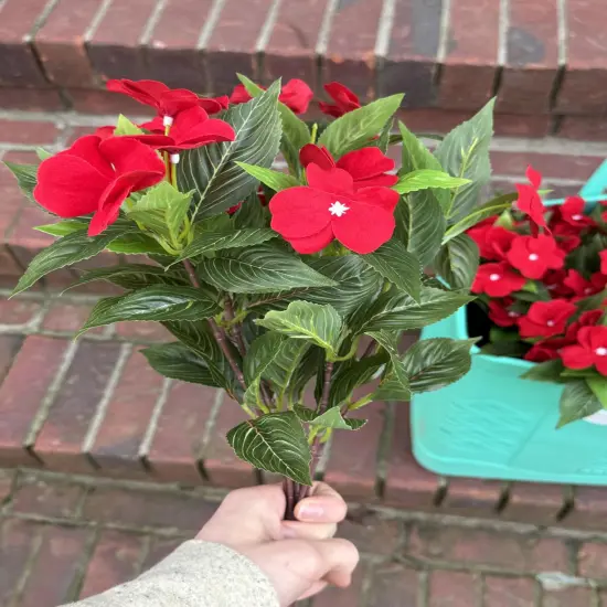 2pcs Artificial Impatiens Bouquet Fake Outdoor Flowers Impatiens Plants Decor Indoor Planters Balcony Decorations, Red {4}