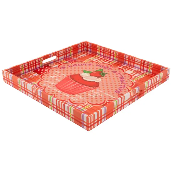 Northlight Set of 3 Green and Brown Cupcake Square Serving Trays 16" Pink {5}