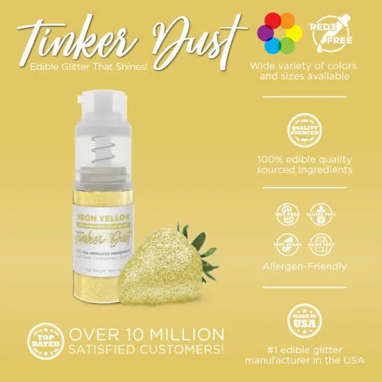 Bakell - Neon Yellow Tinker Dust Edible Glitter (4g, 1x Spray Pump) for Food, Desserts, and Beverages! {2}