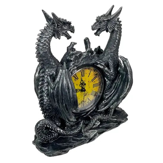 Twin Evil Dragons Antiqued Mantel Clock Table Desk {3}
