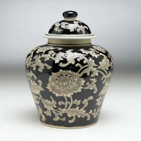 AA Importing 59727 Black And Cream Floral 10 Inch Ginger Jar {1}