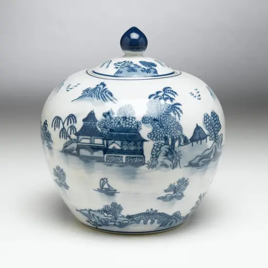 AA Importing 59753 Blue And White Round Jar With Lid {1}