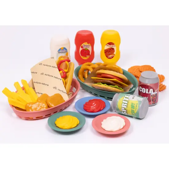 NurtureNature: Imaginative Minds - Fast Food Set - 56pc Toy Food, Burger, Fries, Hot Dog, Soda, Condiments, Kitchen Pretend Play Accessories, Kids 3+ {3}
