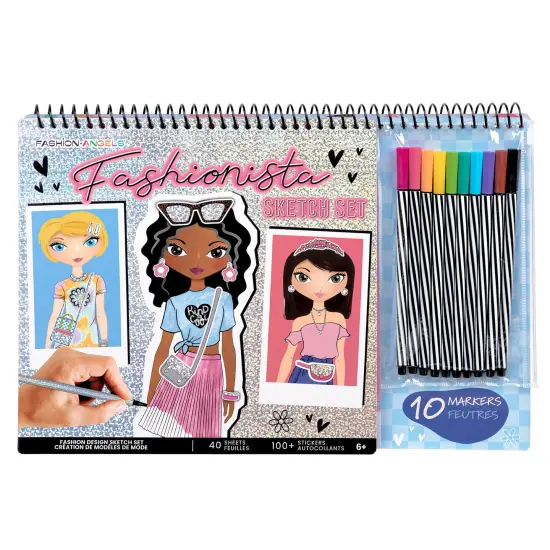 Fashion Angels: Sketch Portfolio Set & Markers - Fashionista - Outfit Design Pad, 10 Markers, Stencils, 100+ Holographic Stickers, Girls-Tweens-Kid 6+ {3}