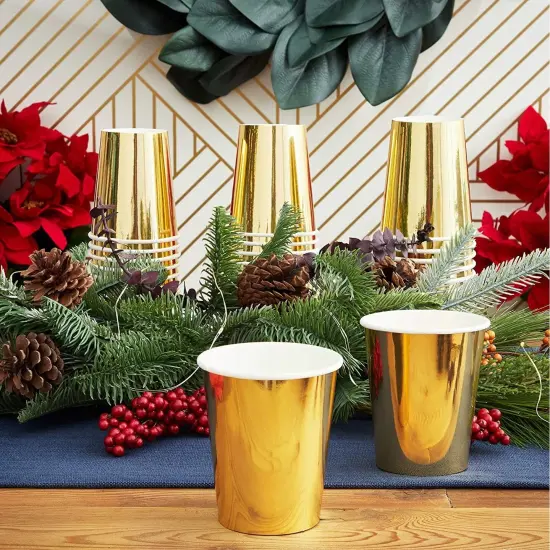 50 Pack 9oz Gold Party Disposable Cups for Hot Drinks, Party Supplies, Weddings, Bridal Showers {3}