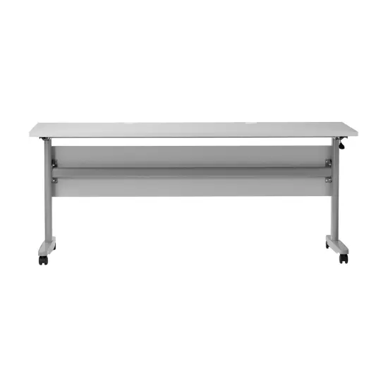 Emma and Oliver Hahn Heavy-Duty Flip Top Training Table with Nesting Design, Privacy Panel, T-Legs, Tabletop, Metal Frame Gray Top/Gray Frame {5}