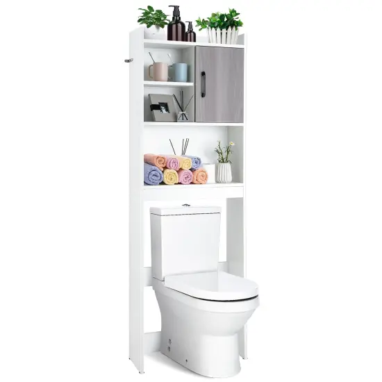 Costway Over The Toilet Storage Cabinet Bathroom Space Saver w/ Open Shelves & Door {1}