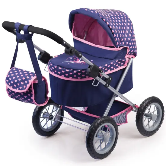 Bayer: Baby Doll Pram &ndash; Adjustable Trendy Stroller with Large Wheels, Foldable & Stylish for Dolls Up to 46cm - Pink and Blue {1}