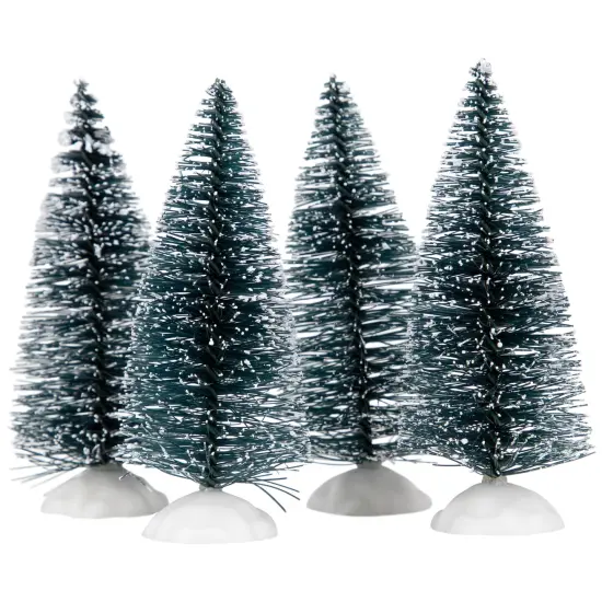 Northlight Frosted Mini Bottle Brush Pine Christmas Village Trees - 3" - Set of 4 Green {4}