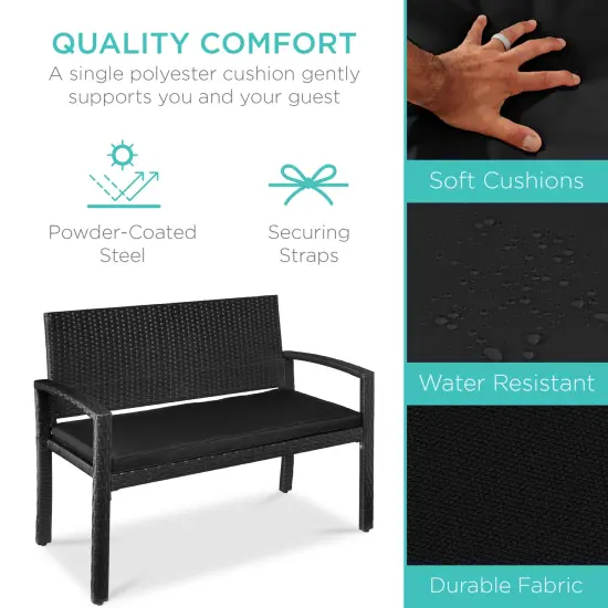 Best Choice Products 2-Person Outdoor Wicker Bench Garden Patio Porch Furniture w/ 700lb Capacity, Cushion Black/Black {3}