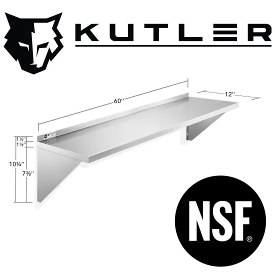 KUTLER Stainless Steel Shelf, NSF Commercial Wall Mount Shelves with Backsplash, Floating Metal Shelving for Restaurant, Kitchen, Home, Garage {2}