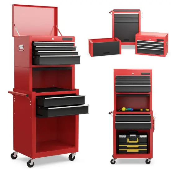 Costway 6-Drawer Rolling Tool Chest Storage Cabinet w/Riser Red\Black {1}