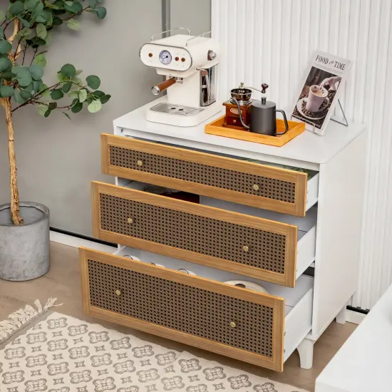 Costway 3-Drawer Rattan Dresser Modern Closet Chest Storage Cabinet Living Room Entryway {4}