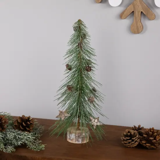 Northlight Frosted Bottle Brush Tree on Wooden Base Christmas Decoration - 13" Green {1}