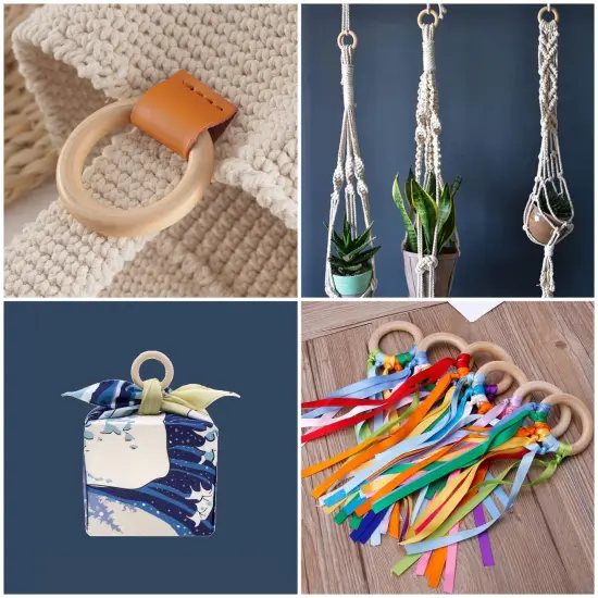 20 Pieces Natural Wood Rings for Crafts, Macrame Rings for DIY, Wooden Rings Without Paint, Pendant Connectors 55mm/2.2inch {4}