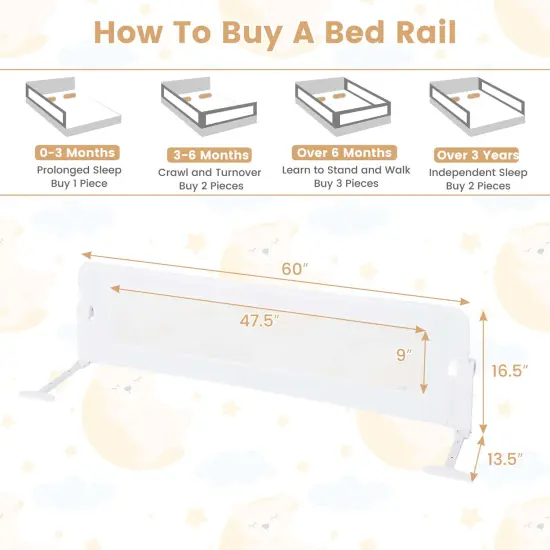 Babyjoy 60" Toddler Foldable Bed Rail with Adjustable Safety Strap Bedrail Guard White/Gray {9}
