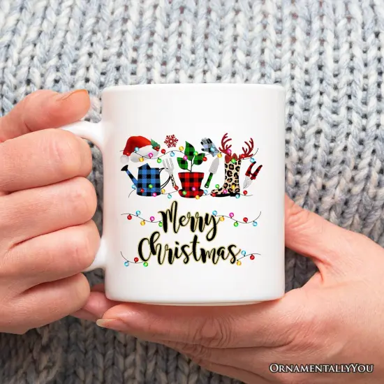 Plant Lover Gift Buffalo Plaid Christmas, Botanical Theme Mug Gift {1}