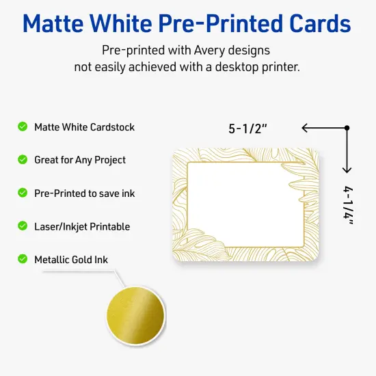 Avery Printable Rounded Corner Postcards with Sure Feed Technology, Pre-Printed Gold Florals, Matte White, 4.25" x 5.5", Laser & Inkjet Compatible, 20 Total {2}