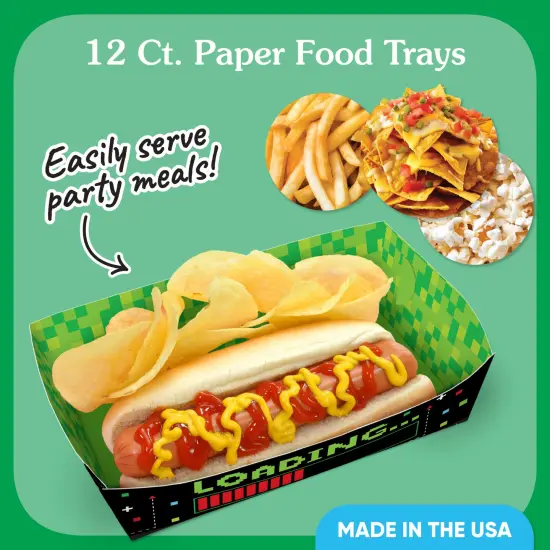 Big Dot of Happiness Pixel Video Game Party Paper Food Trays, Disposable Double-Sided Paper Food Holders for Nachos, Hot Dogs, French Fries - 12 Ct {3}