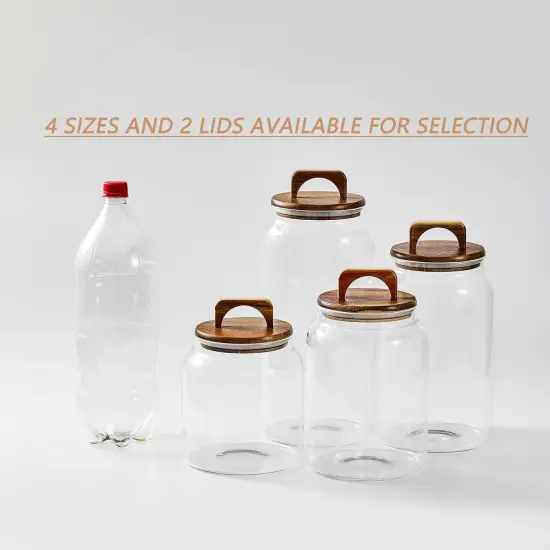 Large Glass Candy Jars with Wooden Lids, 1 Gallon Glass Jar with Lid, Sugar/Flour Storage Containers, Big Glass Canisters with Airtight Lid, 1 Pack, Hand Lid {2}