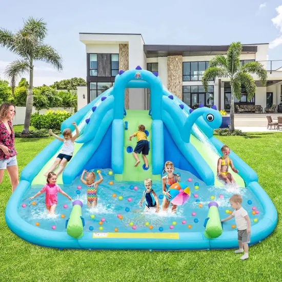 Costway Inflatable Water Slide, Blowup Water Park with Dual Slides & 584W Blower {2}