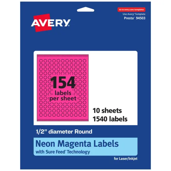Avery Neon Magenta Paper Labels, 0.5" Diameter Round {7}