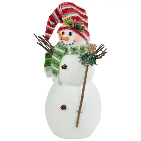Northlight Glittered Snowman with Broom Christmas Figure - 14" White {7}